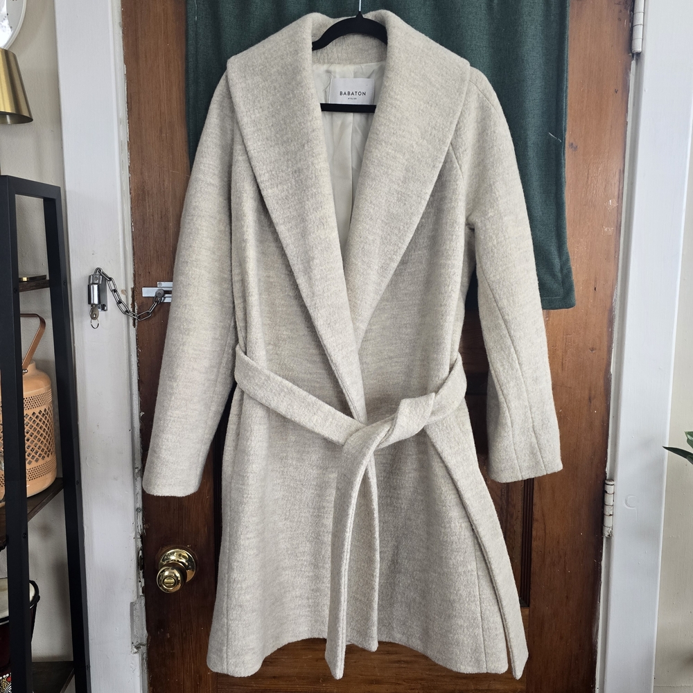 Babaton 100% Wool Cream Beige Belted Jacket, Womens L